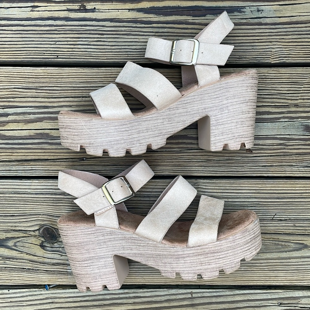 Nasty Gal Beige Strappy Platform Sandals